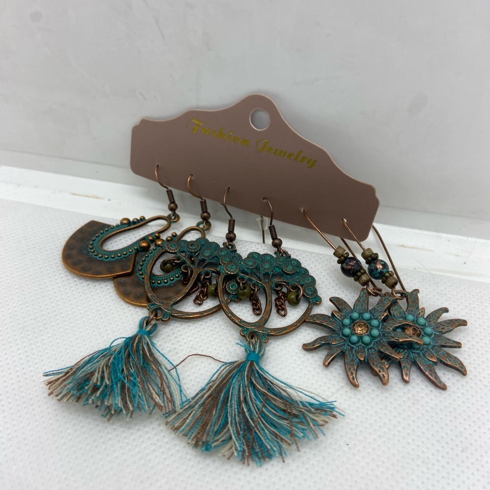 Three pairs of southwestern style earrings